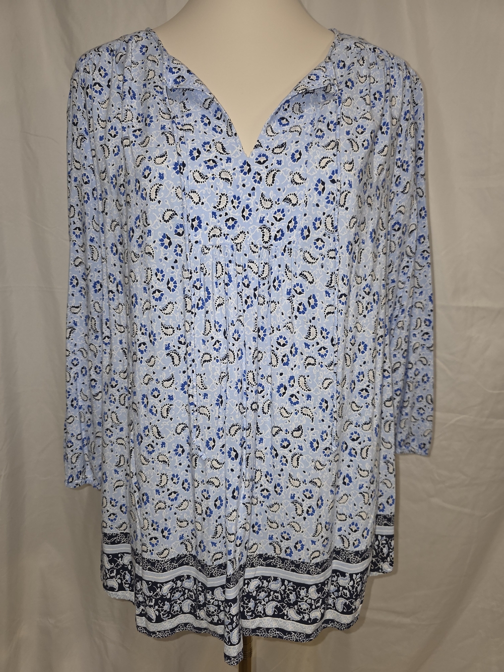 St. John's Bay Light Blue Paisley & Navy Print Top